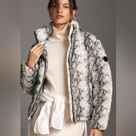 Anthropologie Noize Jozy Python-Printed Puffer Jacket Women's Size M - Picture 1 of 14